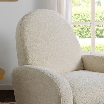 Ivory Boucle Swivel Recliner with Light Wood Base