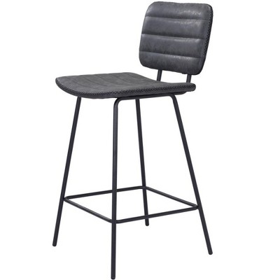HomeRoots Set of Two 26" Black Faux Leather And Steel Low Back Counter Height Bar Chairs