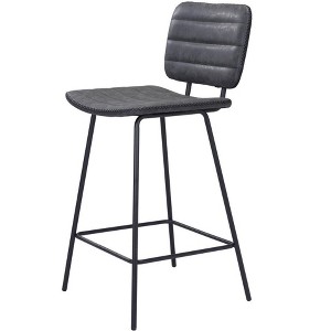 HomeRoots Set of Two 26" Black Faux Leather And Steel Low Back Counter Height Bar Chairs - 1 of 4