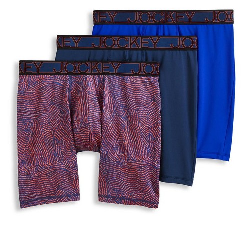 Jockey Men's Active Microfiber 9 Long Leg Boxer Brief - 3 Pack M  Outrageous Blue/Wanderlust Bold/Ink Well