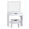VECELO Vanity Desk Set with LED Lighted Mirror & Power Outlet, Makeup Table with Large Drawer, Storage Stool and Hair Dryer Stand for Bedroom, White - 2 of 4