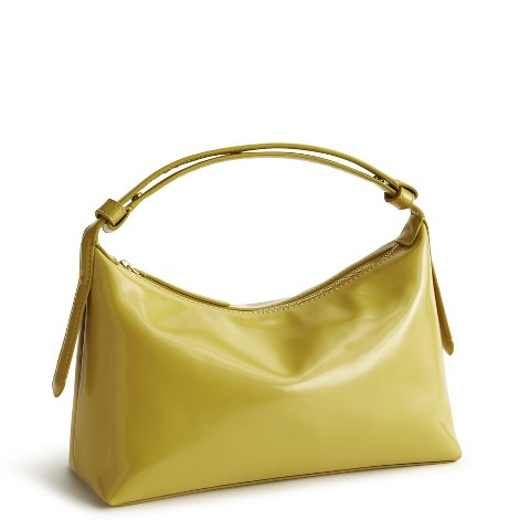 Vera Bradley Women's Patent Faux Leather Roxbury Crescent Shoulder Bag Golden Olive