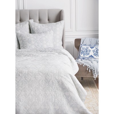 White and Blue Floral Pattern Outdoor Throw Pillow