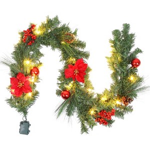 6 FT Christmas Garland with Lights,Battery Operated with Pine Cones Berries Lush Branches,20 LED Lights,Decor Mantle Fireplace Indoor Outdoor Home - 1 of 4