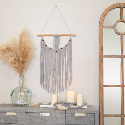 37 X 13 Cotton Macrame Handmade Intricately Weaved Wall Decor With Beaded  Fringe Tassels White - Olivia & May : Target