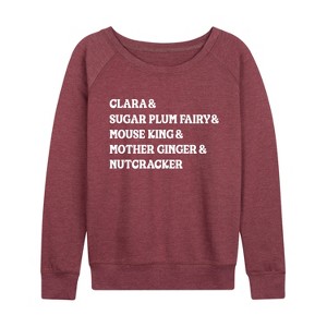 Women's - Instant Message - Nutcracker Characters Lightweight French Terry Wide Neck Long Sleeve Graphic Shirt - 1 of 4