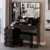 Small Vanity Table Set with Tri-Color LED Mirror, Modern Black MDF Frame, Cushioned Stool, Space-Saving for Girls Bedroom-Cuddlewood - 2 of 4