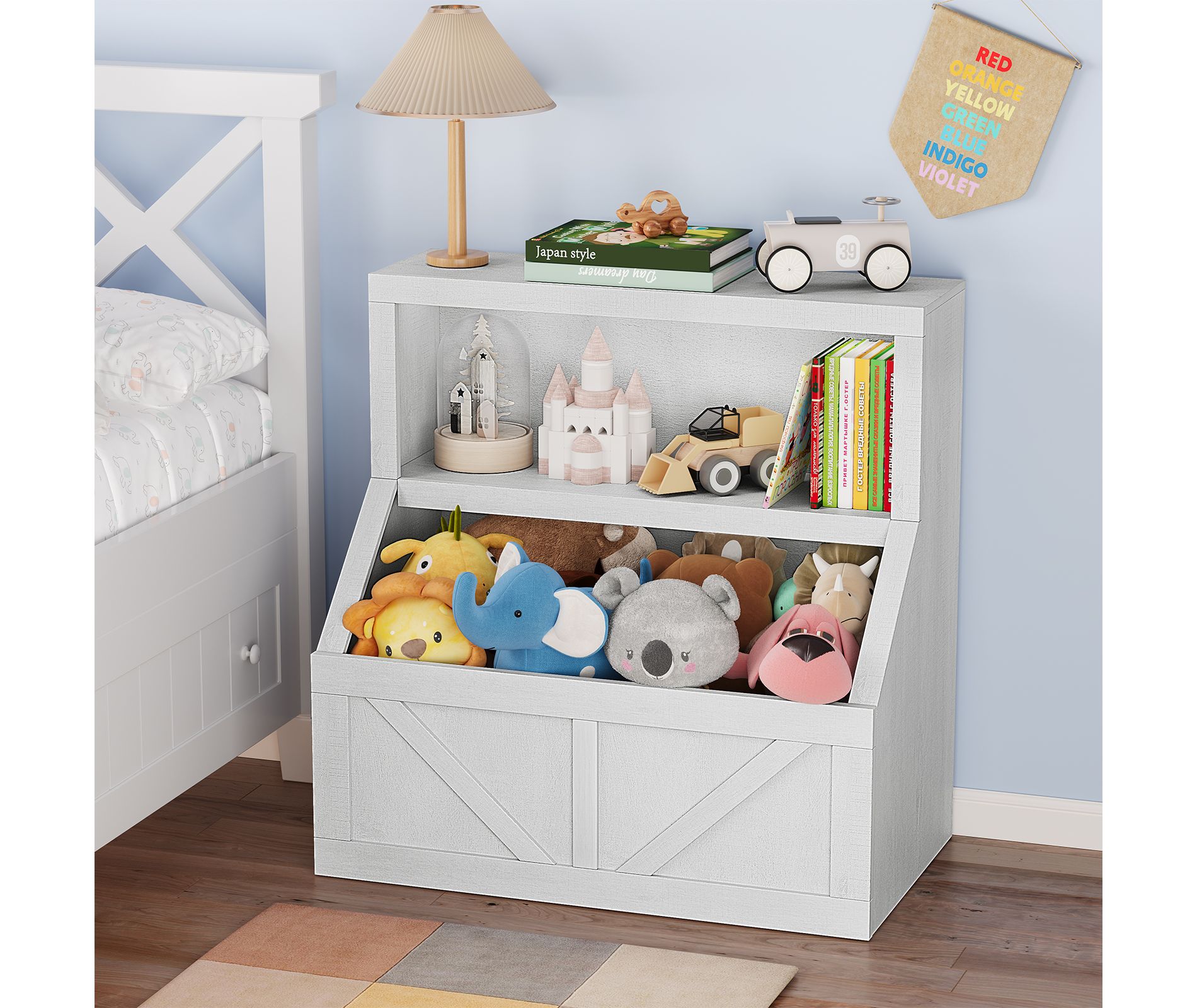 2 Tier Kids Bookshelf and Toy Storage, Box-Shaped Thickened Edge Toy Organizer for Playroom, Bedroom, Living Room, Classroom