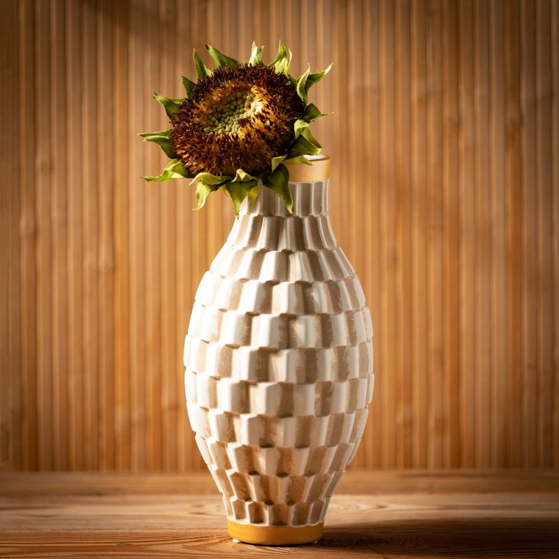 Sullivans Geometric Gold Trimmed Ceramic Vases Set of 3, 10"H Off-White, 3 of 5
