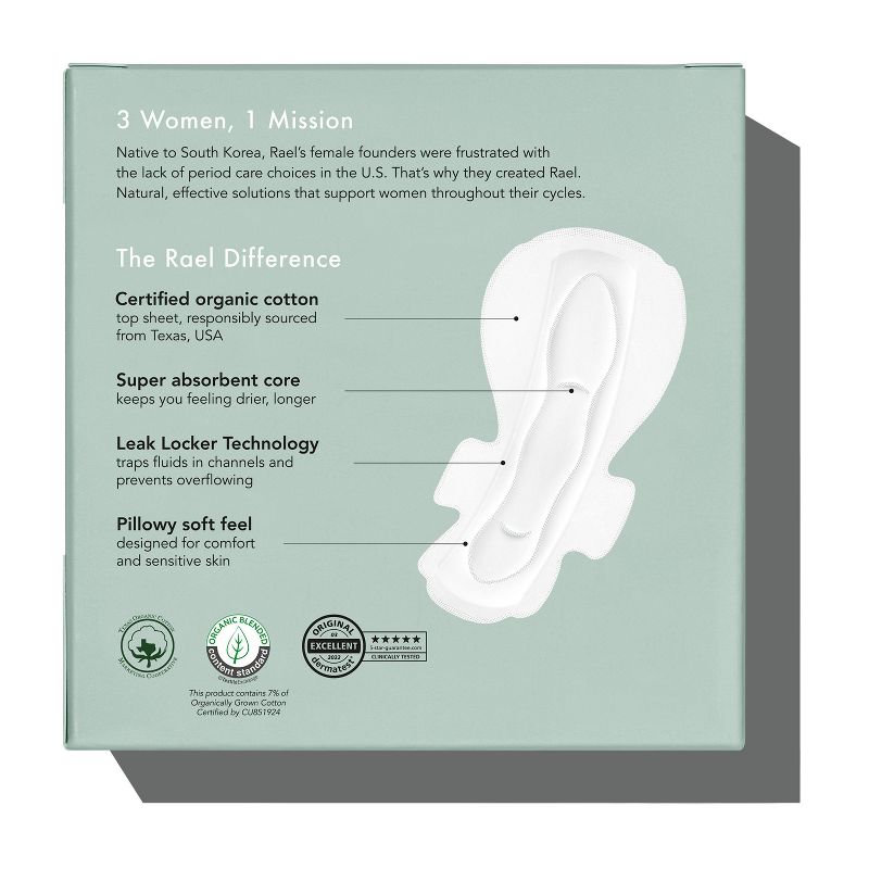 Rael Organic Cotton Cover Overnight Menstrual Fragrance Free Pads - Unscented - 12ct, 3 of 12