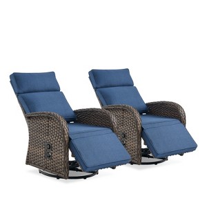 Buenhomino Set of 2 Patio Rattan 360° Swivel Recliner Lounge Chair w/Adjustable Backrest & Footrest Cushioned Push Back Reclining Seat - 1 of 4