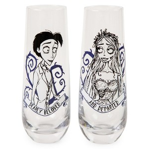 Silver Buffalo Tim Burton's Corpse Bride "Dearly Beloved" Stemless Fluted Glassware | Set of 2 - 1 of 4