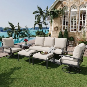 EROMMY 6 PCS Outdoor Metal Conversation Set With 360° Swivel Rocking Chairs, Sofa, &Ottoman For Patio, Garden, Deck Or Poolside - 1 of 4