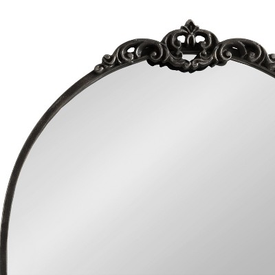 Myrcelle Antique Black Arched Wall Mirror with Ornate Garland Details