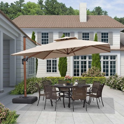 PURPLE LEAF 9/10/11/12ft Patio Umbrella with Base Outdoor Square Large Cantilever Umbrella Windproof Offset Heavy Duty Umbrella for Garden Deck Pool