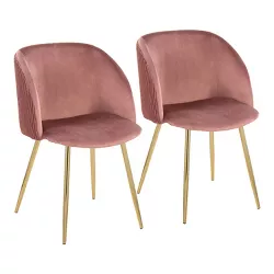Set of 2 Fran Pleated Waves Dining Chairs Blush/Gold - Lumisource
