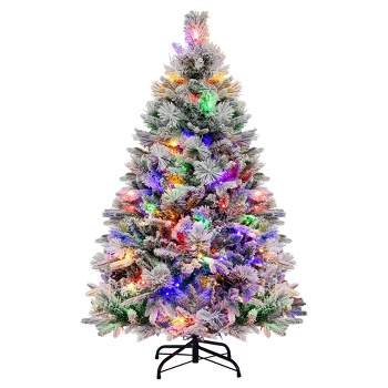 Costway 6FT Pre-Lit Hinged Christmas Tree Snow Flocked w/9 Modes Remote  Control Lights