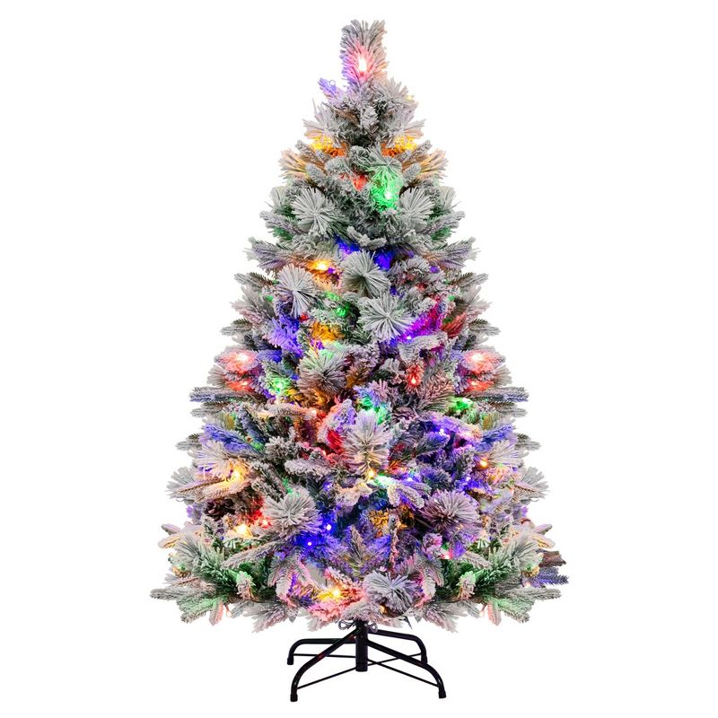 Costway 4.5 FT/6FT/7ft Pre-Lit Snow Flocked Christmas Tree Hinged Xmas Tree with8 Modes 160/240/320 Lights, 1 of 11