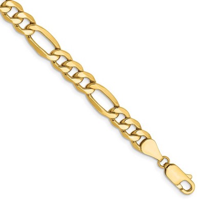 Black Bow Jewelry Men's 6.25mm, 14k Yellow Gold, Hollow Figaro Chain Bracelet