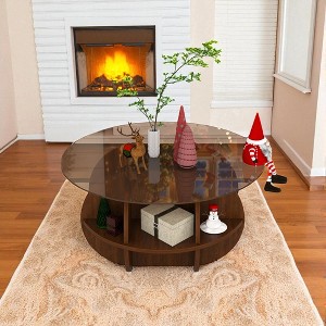 31.5" Round Dining Table, Coffee Table with Storage, Modern Farmhouse Center Table with Tempered Glass Top & Wooden MDF Frame for Living Room - 1 of 4