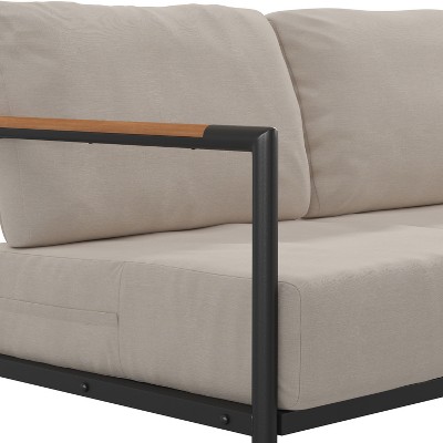 Modern Black Steel Frame Loveseat with Beige Cushions
