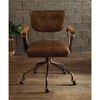 Sapphtopaz Retro Office Chair with Wheels & Button-Tufted Leather Upholstered Swivel Chair with Metal Base & Wooden Armrests for Home Office - 3 of 4