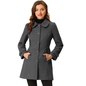 Allegra K Women's Peter Pan Collar Single Breasted Outwear Winter Buttoned Long Coat - 1 of 4
