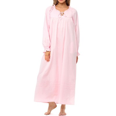 ADR Women's Cotton Nightgown, Long Sleeve Poet Nightshirt Ruffled Vintage Night Dress Gown