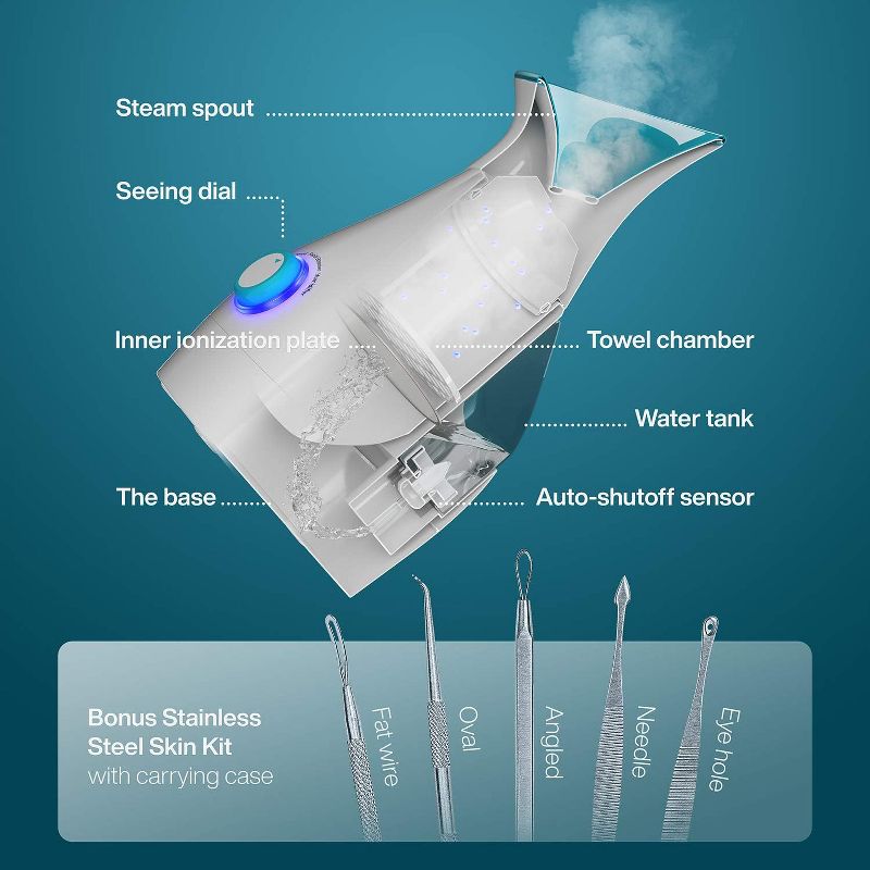 Pure Daily Care - NanoSteamer - Large 3-in-1 Nano Ionic Facial Steamer with Bonus 5 Piece Stainless Steel Skin Kit, 3 of 4