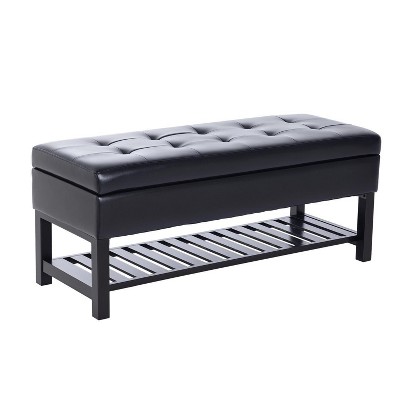 44" Tufted Faux Leather Ottoman Storage Bench With Shoe Rack