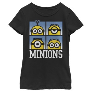 Girl's Despicable Me Minions Big Face Grid T-Shirt - 1 of 3