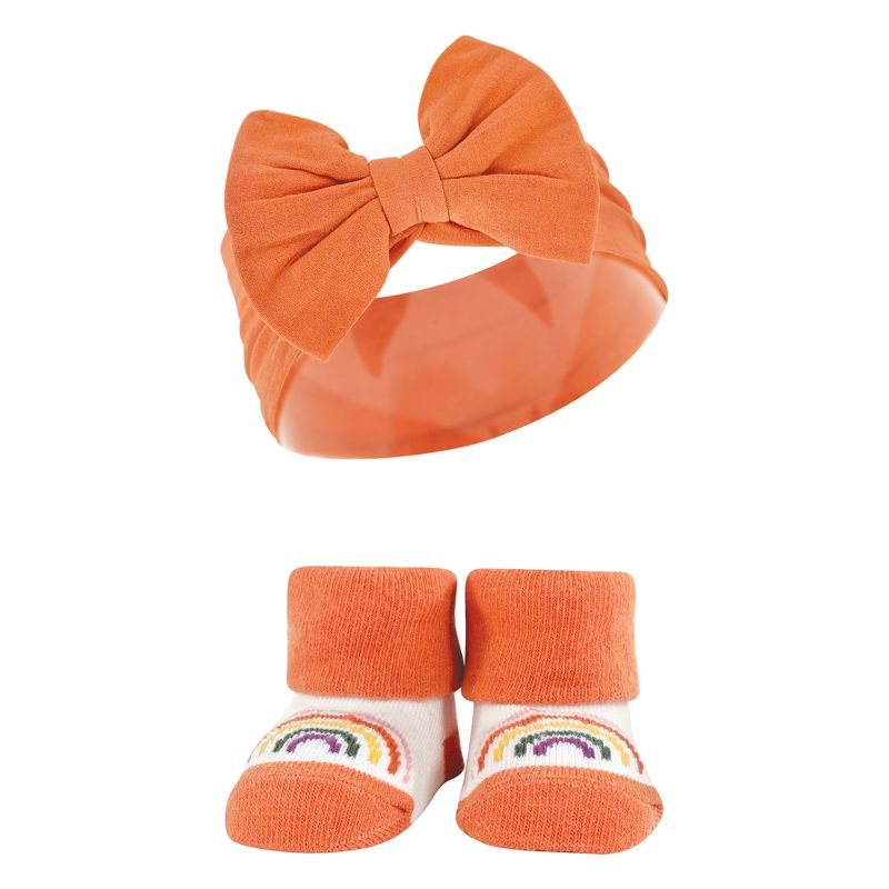 Hudson Baby Infant Girl Headband and Socks Giftset, Yellow Orange, One Size, 4 of 6