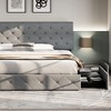 Allewie King Upholstered Bed Frame/4 Storage Drawers/Adjustable Headboard/Diamond Button Tufted/Mattress Foundation/No Box Spring Needed/Light Grey - 2 of 4