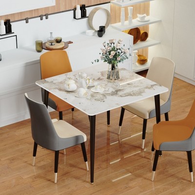 32Inch Heat Resistant Marble Dining Table Kitchen Eating with Strong Black 4Legs
