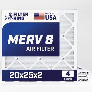 Filter King 20x25x2 Air Filter | 4-PACK | MERV 8 HVAC Pleated A/C Furnace Filters | MADE IN USA | Actual Size: 19.5 x 24.5 x 1.75" - 1 of 4