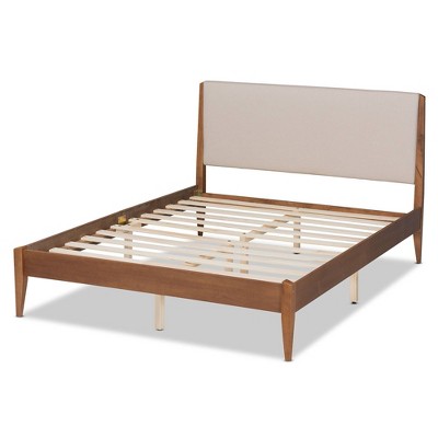 Lenora Queen Mahogany Wood Upholstered Platform Bed