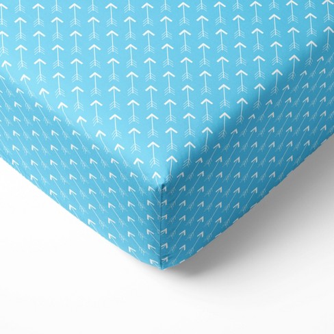 Bacati - Aqua Arrows 100 percent Cotton Universal Baby US Standard Crib or Toddler Bed Fitted Sheet - image 1 of 4