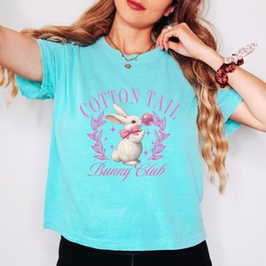 Cotton Tail Bunny Club Bubblegum - Women's Boxy Crop Top Graphic T-Shirt - 1 of 4