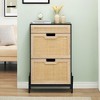 Rattan Shoe Storage Cabinet with 2 Flip Door and 1 Drawer, Freestanding Shoe Organizer with 3-Tier Adjustable Shelves for Hallway Living Room - 3 of 4