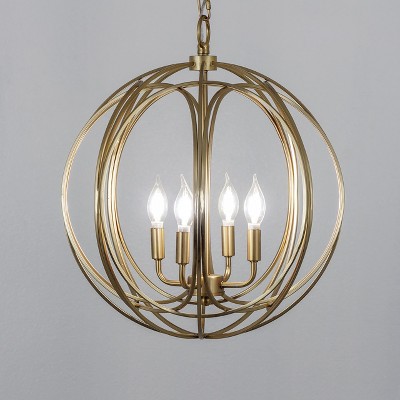 Satin Brass 4-Light Globe Chandelier with Candle Bulbs
