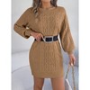 Coolmee Women's Bodycon Pullover Mini Sweater Dresses Crew Neck Cable Knit Cocktail Party Dress - 4 of 4