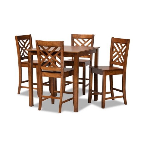 5pc Caron Wood Pub Dining Set Walnut Brown Baxton Studio Target