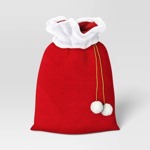 Velvet Santa Sack Christmas Gift Bag - Wondershop™: Faux-Fur Trim, Pompom Detail, Reusable - 1 of 3