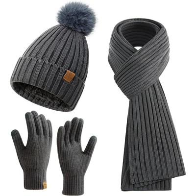 ZUPPAD Womens Long Scarf Gloves and Hat Set Cold Weather Hat Scarf Glove Set for Women Winter Beanie Hats with Pom Pom Hat and Glove Sets