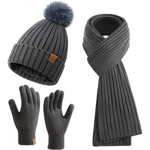 ZUPPAD Womens Long Scarf Gloves and Hat Set Cold Weather Hat Scarf Glove Set for Women Winter Beanie Hats with Pom Pom Hat and Glove Sets - 1 of 4