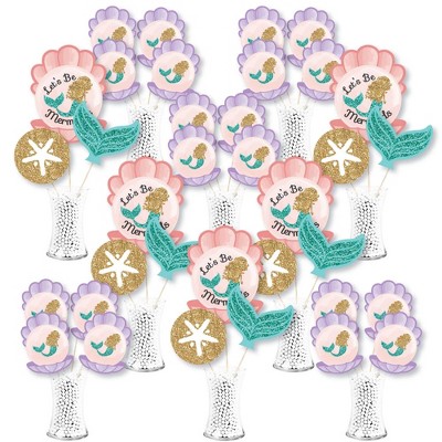  Big Dot of Happiness Let's Be Mermaids - Baby Shower or Birthday Party Centerpiece Sticks - Showstopper Table Toppers - 35 Pieces 