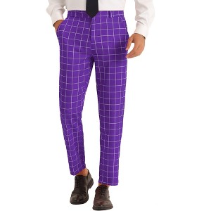 Lars Amadeus Men's Slim Fit Business Tapered Checked Printed Dress Trousers - 1 of 4
