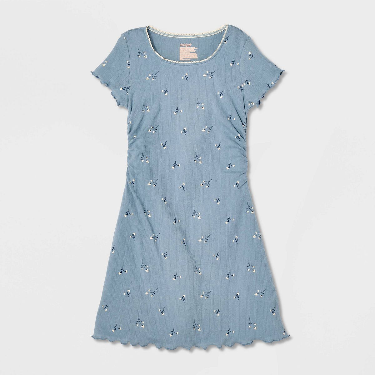 Girls' Short Sleeve Ribbed Floral Dress - Cat & Jack™ - thumbnail 2
