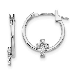 Black Bow Jewelry Children's 14k White Gold & CZ 13mm Cross Hinged Post Hoop Earrings - 1 of 4