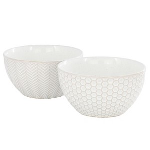 Gibson Elite Earlhart 2 Piece 6 Inch Ribbed Stoneware Cereal Bowl Set in White - 1 of 4
